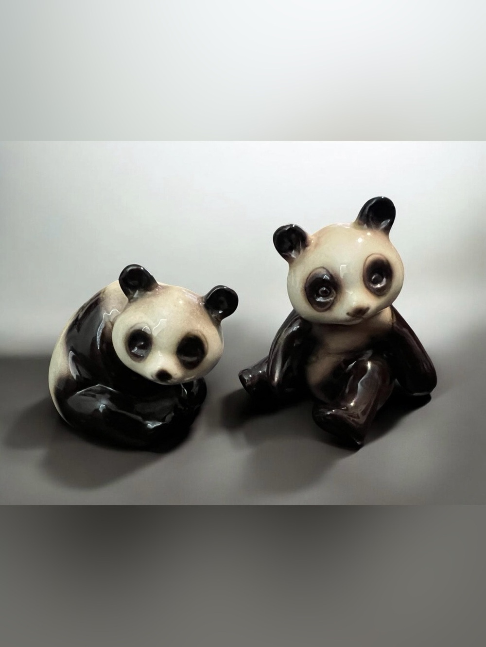 Vintage 1970s pair of Goebel ceramic panda figurines Made In Germany.